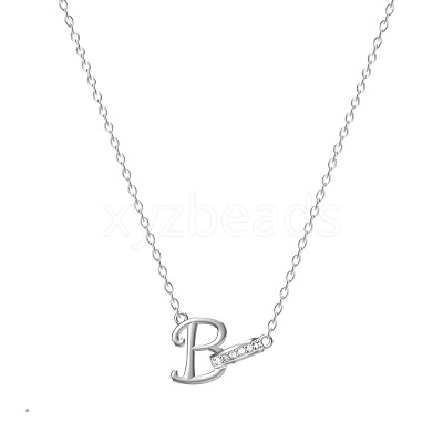 304 Stainless Steel Crystal Rhinestone Initial Pendant Necklaces FS-WGCEFCC-02-1