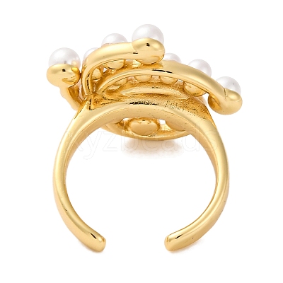 Rack Plating Flower Brass ABS Imitation Pearl Open Cuff Rings for Women RJEW-S242-08G-1