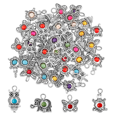 40Pcs 4 Styles Antique Silver Plated Alloy Synthetic Turquoise Pendants FIND-HY0001-65-1