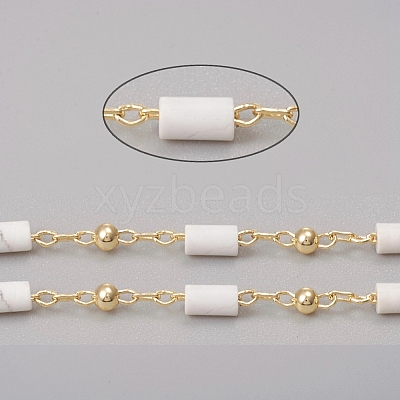3.28 Feet Handmade Natural Howlite Beaded Chains X-CHC-E021-01G-1