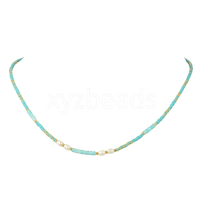 Boho Natural Cultured Freshwater Pearl & Round Seed Beaded Braided Necklaces for Women NJEW-JN06187-02-1