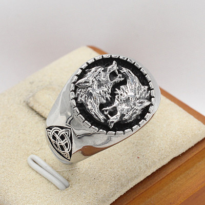 Wolf Pattern 304 Stainless Steel Finger Rings for Men FS-WGA3424-05-1