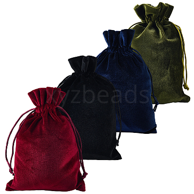 4Pcs 4 Colors Rectangle Velvet Drawstring Pouches TP-CN0001-35B-1
