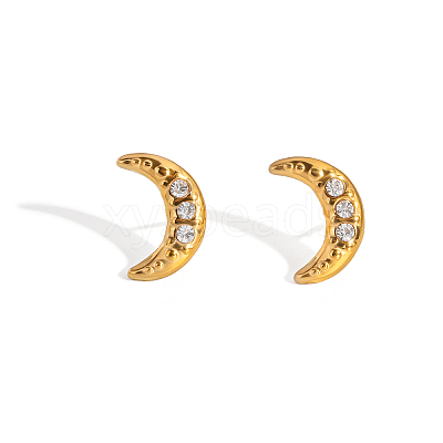 Stainless Steel Micro Pave Cubic Zirconia Moon Stud Earrings for Women LI0948-3-1
