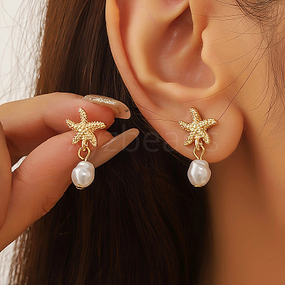Alloy Imitaton Pearl Dangle Stud Earrings FS-WG5D696-01-1