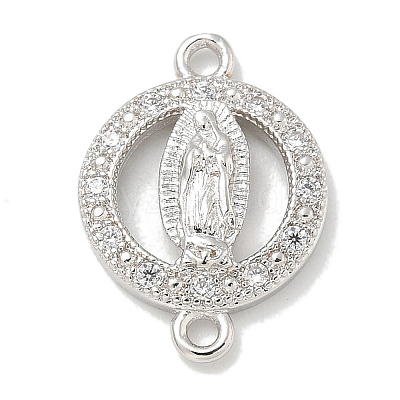 Rack Plating Brass Micro Pave Clear Cubic Zirconia Religion Virgin Mary Connector Charms KK-L224-094P-02-1