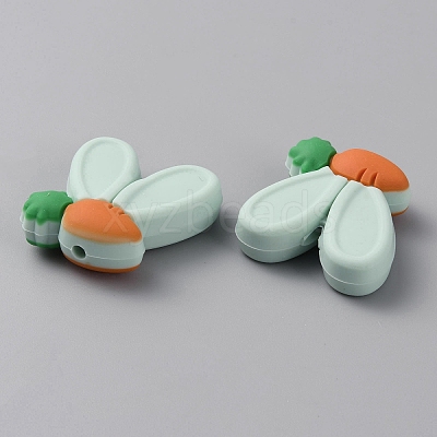 Rabbit Ears with Carrot Food Grade Eco-Friendly Silicone Focal Beads SIL-SZC0003-05K-1