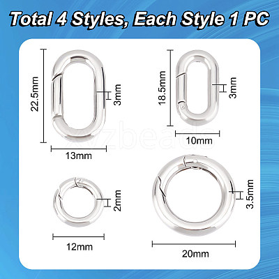 4Pcs 4 Styles 304 Stainless Steel Spring Gate Rings STAS-UN0051-09-1