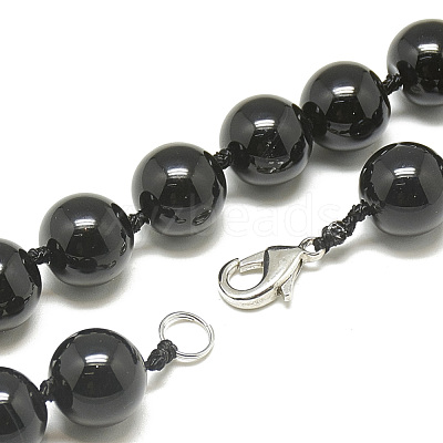 Natural Dyed & Heated Black Agate Beaded Necklaces NJEW-S405-02-1