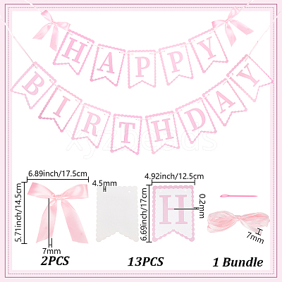 Word Happy Birthday Paper Card & Satin Bowknot Hanging Banners FEPA-WH0008-002-1