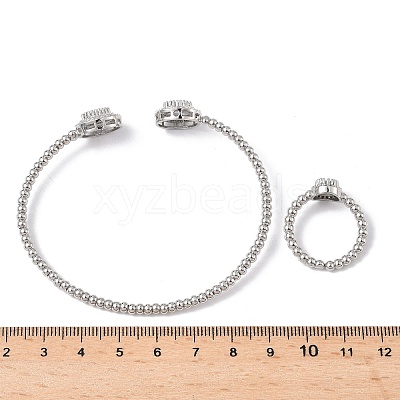 Oval Brass Micro Pave Cubic Zirconia Cuff Bangles & Rings Sets for Women SJEW-R002-03P-02-1