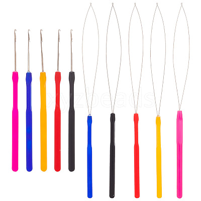 10Pcs 10 Style Plastic Crochet Hooks & Stainless Steel Hair Extension Loop Needle Threader TOOL-UN0001-31-1