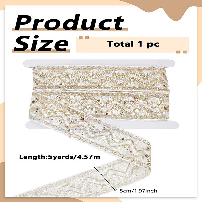 5 Yards Polyester Embroidery Lace Ribbon with Paillette OCOR-LP0003-09B-1