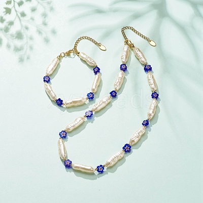 ABS Imitation Pearl & Millefiori Glass Beaded Necklace Bracelet SJEW-JS01241-1
