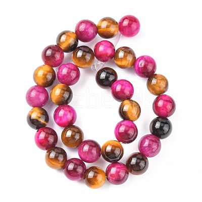 Natural Rose Tiger Eye(Dyed & Heated) and Yellow Tiger Eye(Dyed & Heated) Beads Strands X-G-G101-6mm-1-1