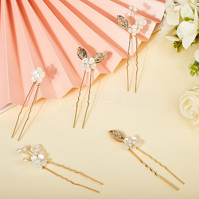 Alloy with Plastic Beads Hair Sticks for Women Girls OHAR-WH20010-08G-1