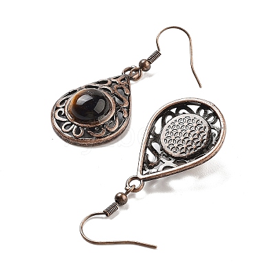 Natural Tiger Eye Teardrop Dangle Earrings EJEW-B055-02R-18-1