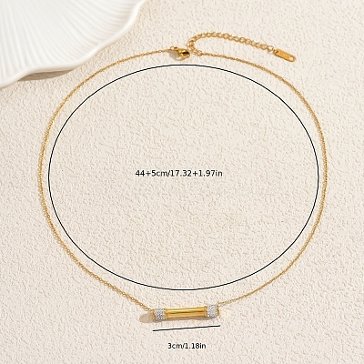 Stainless Steel Crystal Rhinestone Bar Pendant Necklaces for Women Daily Wear UA6063-1