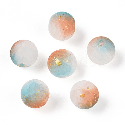 Frosted Baking Paint Crackle Glass Beads with Glitter Powder DGLA-T004-8mm-01C-1