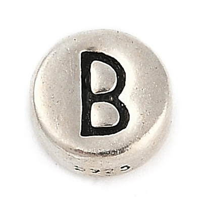 925 Sterling Silver Flat Round with Letter Beads STER-G044-01AS-B-1