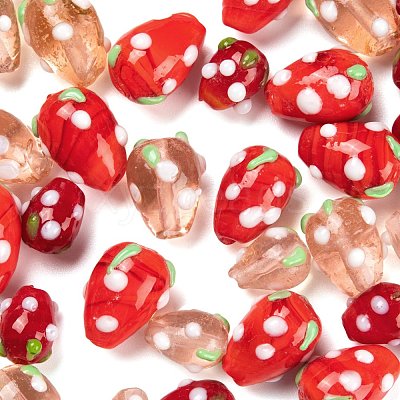 40Pcs Handmade Lampwork 3D Strawberry Beads LAMP-LS0001-10-1