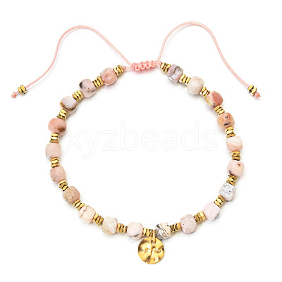 Bohemian Style Natural Pink Aventurine Cube Braided Bead Bracelet YV1392-3-1