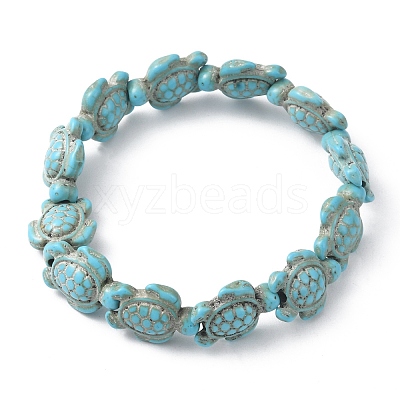Synthetic Turquoise Tortoise Beaded Stretch Bracelet for Women BJEW-WH0018-16D-1