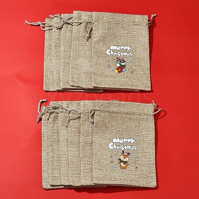 12Pcs 12 Styles Christmas Printed Burlap Packing Pouches Drawstring Bags ABAG-FS0001-03B-1