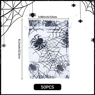 Halloween Theme Spider Printed Organza Drawstring Bags ABAG-WH20021-006A-1