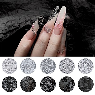 10 Rolls PET Lace Flower Nail Foils Floral Transfer Paper STIC-WH20010-16B-1