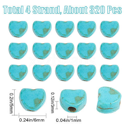 4 Strands Dyed Synthetic Turquoise Heart Beads Strands G-SC0002-61A-1