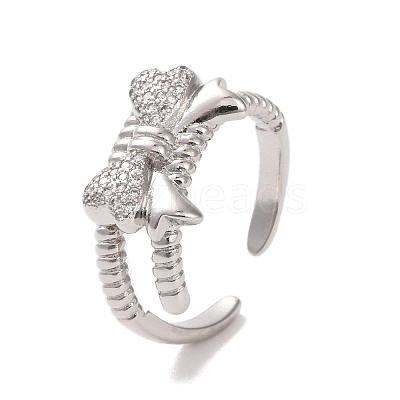 Brass Micro Pave Cubic Zirconia Open Cuff Ring RJEW-K256-58E-P-1
