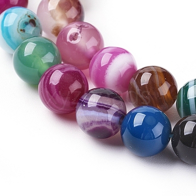 Natural Striped Agate/Banded Agate Beads Strands G-G582-6mm-46-1