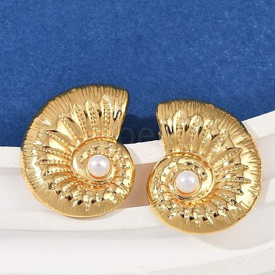 304 Stainless Steel ABS Plastic Pearl Stud Earrings STAS-D368-01A-G-1