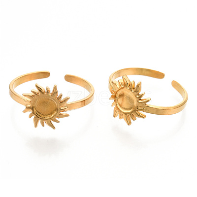 Ion Plating(IP) 304 Stainless Steel Sun Cuff Rings RJEW-N038-116LG-1