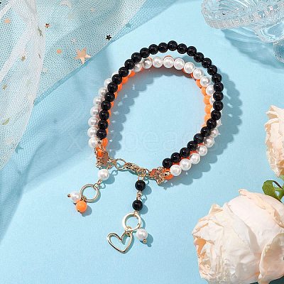 6mm Round Shell Pearl & ABS Plastic Imitation Pearl Tree-Color Multi-Strand Bracelets for Women BJEW-JB10493-1