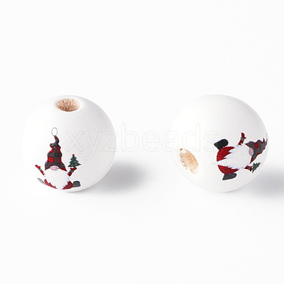 Painted Natural Wood Round Beads WOOD-N006-177-1