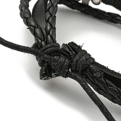 Braided PU Leather & Waxed Cords Triple Layer Multi-strand Bracelets BJEW-P329-06A-AB-1