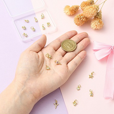 16Pcs 8 Style Brass Micro Pave Cubic Zirconia Charms ZIRC-CJ0003-33-1