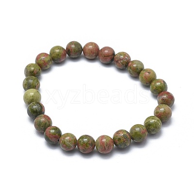 Natural Unakite Bead Stretch Bracelets X-BJEW-K212-B-006-1