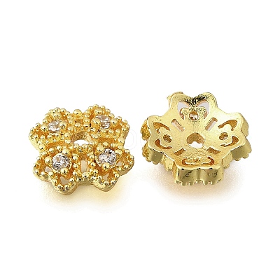 Flower Brass Micro Pave Cubic Zirconia Bead Caps KK-K300-01E-G-1