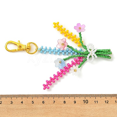 Copper Wire Wrapped Glass Seed Beads Bouquet Pendant Decorations HJEW-MZ00411-1