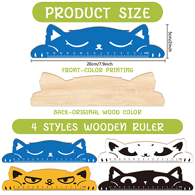 4Pcs 4 Styles Poplar Wood Ruler DIY-WH0663-001-1