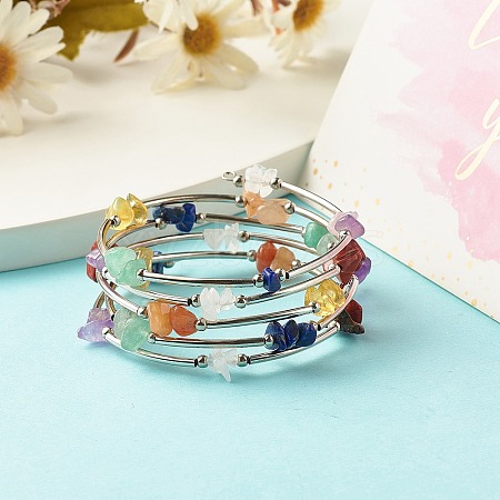 5-Loop Natural Mixed Stone Chip Beaded Wrap Bracelets for Women BJEW-JB01517-11-1