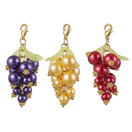 3Pcs 3 Colors Grape Acrylic Pendant Decorations HJEW-JM02578-1