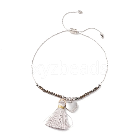 Polyester Tassel & Heart Charm Slider Bracelets for Women STAS-P302-13P-1