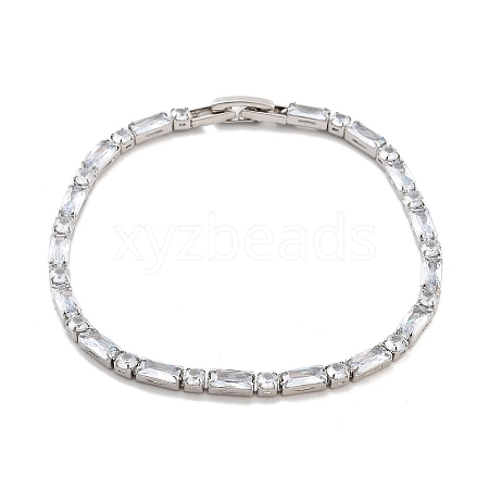 Brass Pave Clear Cubic Zirconia Rectangle & Flat Round Link Bracelets BJEW-B094-02A-1