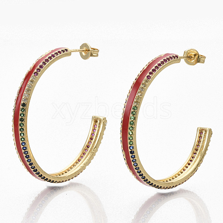 Brass Micro Pave Colorful Cubic Zirconia Stud Earrings EJEW-S209-11B-1