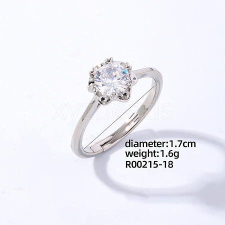 Flat Round Platinum Brass Adjustable Ring with Cubic Zirconia EG7863-14-1