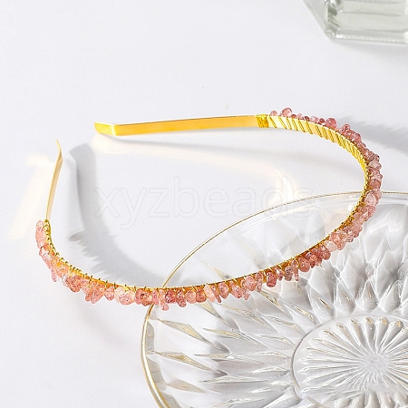 Wire Wrapped Natural Strawberry Quartz Chip Hair Bands PW-WG27230-02-1